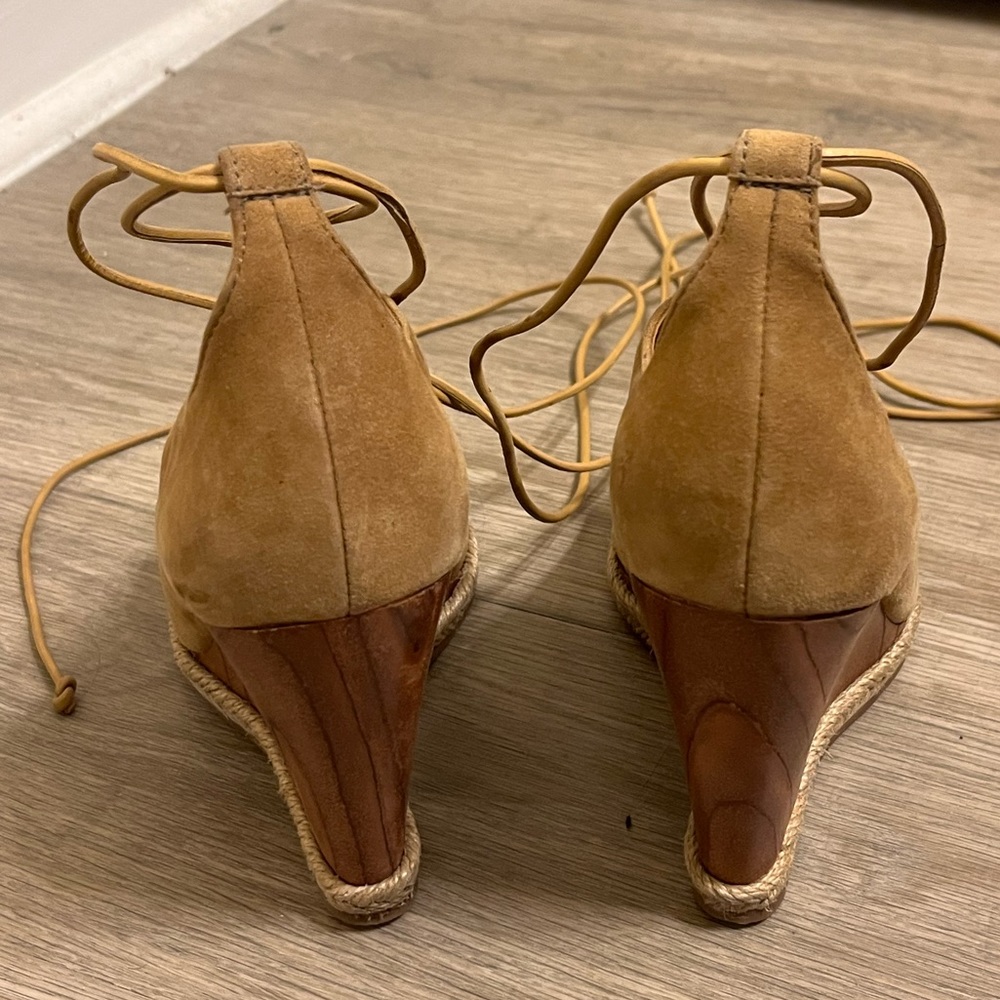 Tory Burch Tan Suede Lace Up Wedged Sandals - Picture 5 of 5
